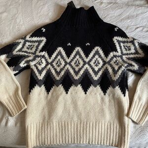 Banana Republic Black and Cream Geometric Turtleneck Sweater